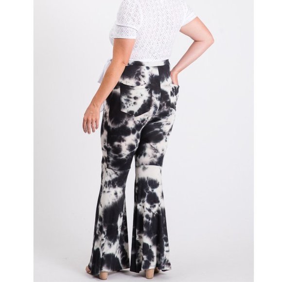 Plus Black Tie Dye Bell Bottom Flare Leg Pants - Picture 4 of 6